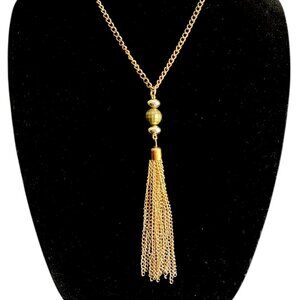 Chain Tassle Closed Loop Necklace, Bronze Color - 21.5 inch length